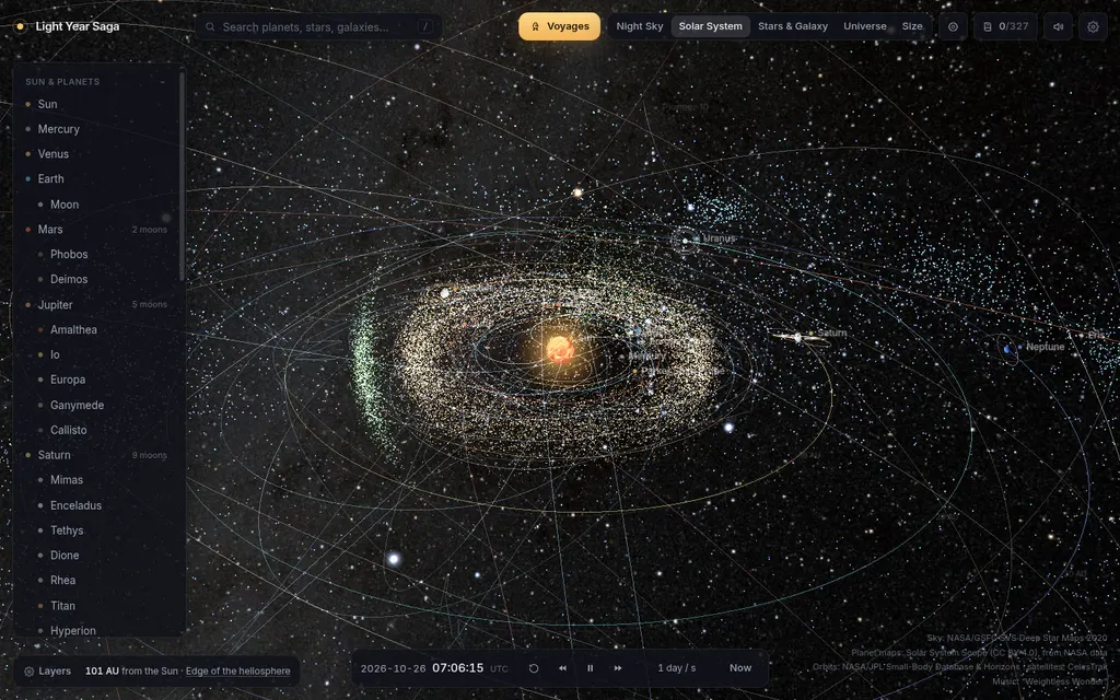 Light Year Saga: An interactive 3D explorer of the Solar System, the stars, the Milky Way and the wider universe, built on real astronomical data.
