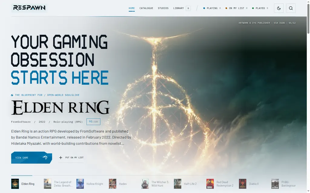 Respawn: A website for browsing and discovering games, with data from IGDB and RAWG.